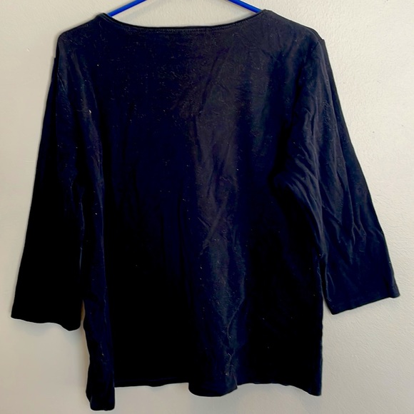 Karen Scott black 3/4 sleeve top with floral embroidery - Picture 5 of 5